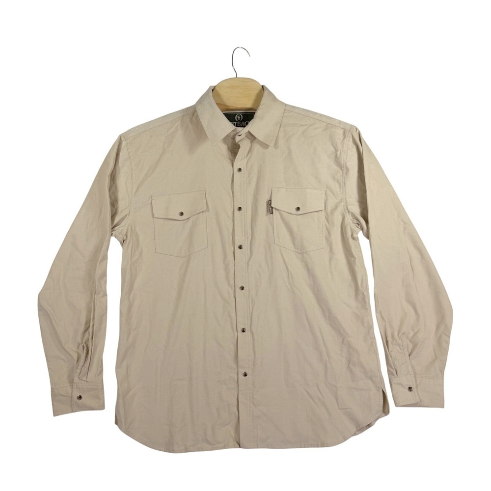 Outback Trading Co Bryce Shirt Mens XL Tan Corduroy Long Sleeve Pearl Snap